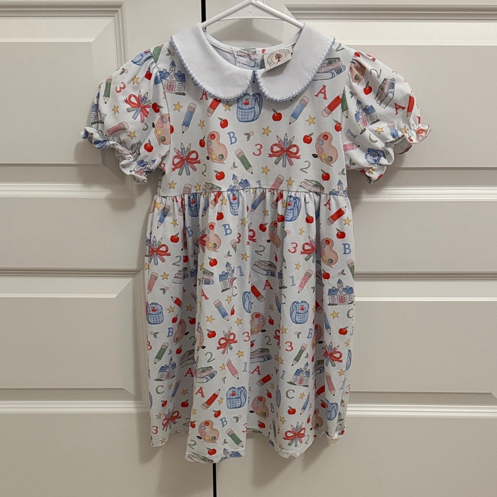 Adorable Kids Alphabet Print Dress with Collar
